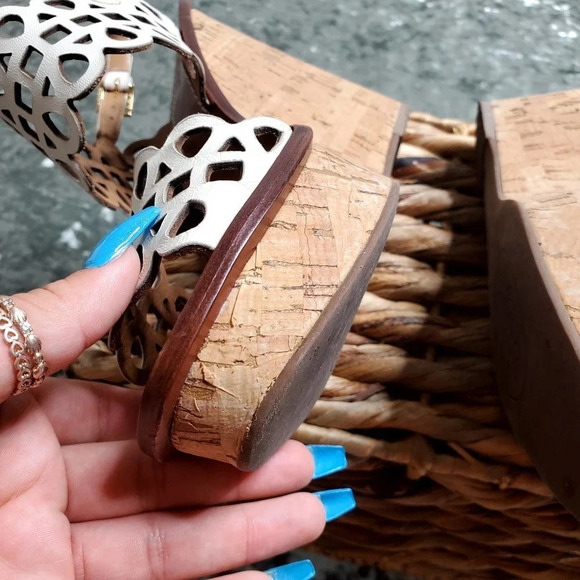 Tory Burch Nori Laser-Cut 115MM Wedge Sandal in Ivory - Picture 9 of 13